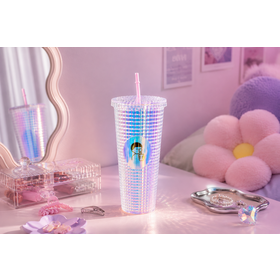 24oz Holographic Studded Tumbler Double-Wall Plastic Straw Cup Iridescente Grade Textura Cold Drink Cup Logotipo personalizado para promoção