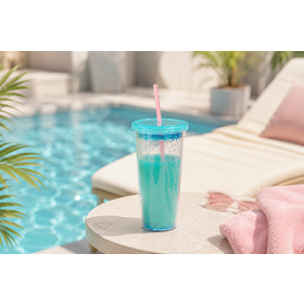 16oz Double Wall Glitter Tumbler Plastic Straw Cup Floating Sequin Inside Cold Drink Cup Custom Logo Promotional Gift Cup