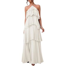 Women Chiffon Spaghetti Strap Maxi Bridesmaid Dress
