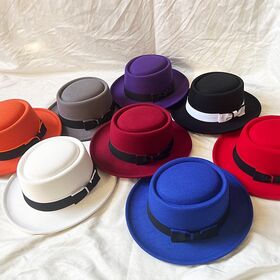 Vintage Two Tone Ribbon Fedora Pork Pie Hat for Men Women