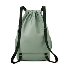 Lightweight Waterproof Mint Nylon Drawstring Badminton Backpack With Separate Shoe Compartment For Gym Sports