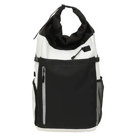 Stylish Waterproof Black White Nylon Roll Top Badminton Backpack With Racket Side Pocket For Sports Training