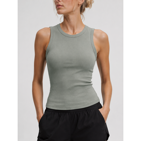 Women Ribbed High Neck Workout Tank Top, Slim Fit Sleeveless Yoga Vest for Gym Pilates Daily Casual