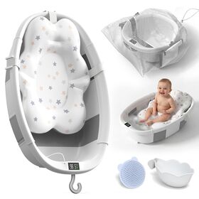 Collapsible Baby Bathtub with Thermometer-Large Foldable Bath Tub for Newborn to Toddler, Quick-Dry, Travel Bag, 0-36 Months