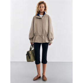 Customized Wholesale Casual Cropped Women Trench Coat with Contrast Lining and Waist Drawstring Design