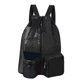 Mesh Drawstring Backpack Large Capacity Folding Portable Lightweight Gym Bag Black-Sporting Goods-Fitness, Running & Yoga-Gym Bags
