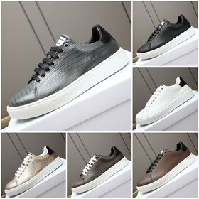 Men's Luxury Greca Leather Sneakers Crocodile Texture Low Top Fashion Casual Shoes