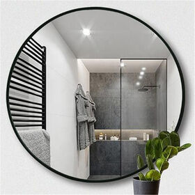 Large round gold black metal frame hanging bathroom mirror
