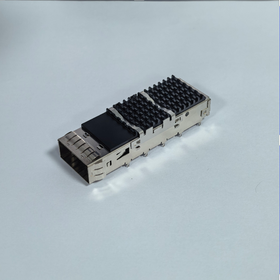 QSFP28 1*1 EMI Shield Cage with Integrated Heat Sink, SMT Welded Type for High Speed Optical Transceiver Module.