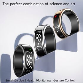 Gesture-controlled smart ring with LED display, health tracking, heart rate monitoring, and call notifications AI ring