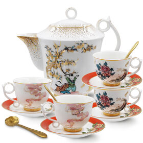 SMF Patent Bright Moon Design Bone China Teapot Set 4 Sustainable Drinking Cup Saucer LFGB FDA for Household Gift Festival Holiday