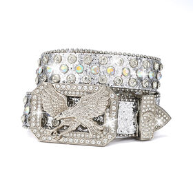 3D Eagle Logo Punk Rhinestone Inlay PU Leather Men Women Western Cowboy Belts