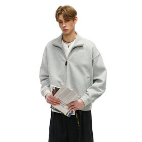 Men's Cotton Knitted Oversized Zipper Hoodie Solid Color Autumn Casual Wear Breathable Fabric