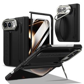 Skin Feel PC Foldable Case Camera Frame Stand Silicone Strap Hinge Protection Shockproof Cover for iPhone DUO 18 Pro Wide