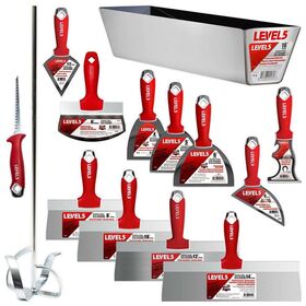 Free Shipping Le-vel 5 Tools Full Drywall Finishing Set Tapered/Flat/Triangular Blades Bevel Edge 10/12" Boxes Handles Paint
