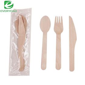 Birch Wood cutlery set restaurant disposable cutlery set with kraft paper