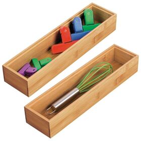 2 Pack Stackable Bamboo Drawer Cutlery Organizer Tray