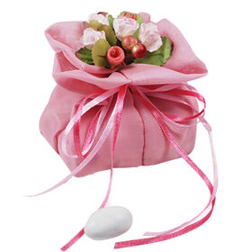 Exquisite European Pink Wedding Candy Favor Bags adorned with Lifelike Artificial Flowers