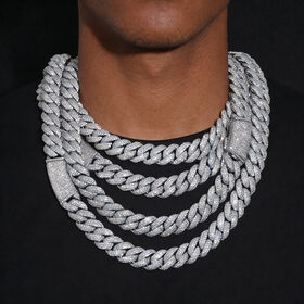 Full Diamond Inlaid Curved Clasp Cuban Link Fashion Jewelry Necklaces