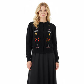 Round Collar Embroidered Women Elegant Fashion Winter Warm Knit Cardigans
