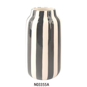 Black And White Vertical Striped Cylindrical Ceramic Vase Modern Hand Painted Striped Flower Vase For Home Tabletop Decor