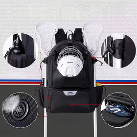 Durable Black Polyester Lacrosse Backpack, Large Capacity Sports Gear Bag for Hockey Game Training