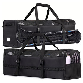 Heavy Duty Black Polyester Lacrosse Duffle Bag, Mesh Ventilated Sports Gear Bag for Hockey Training & Competition