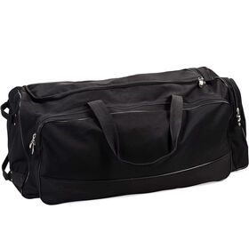 Durable Black Polyester Wheeled Lacrosse Duffle Bag, Large Capacity Rolling Sports Gear Bag for Hockey Game & Travel