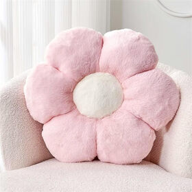 Flower Pillow Cute Decorative Throw Pillow with Faux Rabbit Fur Soft Daisy Plush Floor Cushion Aesthetic Flower Shaped Pillow Home