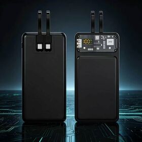 See Through 10000mAh Portable Charger with Dual Built-in Cables 22.5W QC PD20W LED Screen Fast Charging Battery Pack