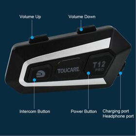 TOUCARE T12 Motorcycle Bluetooth Intercom Headset Rugged Waterproof for On & Off-Road Riding