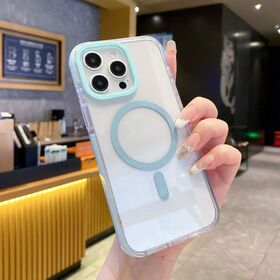 Premium Macaron Color Matching Camera Frame Clear MagSafe Case Anti-Yellow Transparent Electroplated Edge Wireless Charging cas...