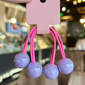 Candy Colors Two Balls Cute Elastic Hair Bands Bead Decoration High Ponytail Holder for Kids