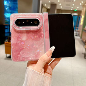 Pura X Max Foldable Phone Case Magnetic Hinge Built-in Stand Pink Black Shell Texture PC Material Tempered Glass Screen Protector