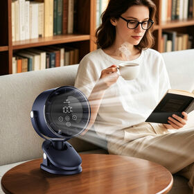 Office 100-Speed Fan, Digital Display, Touch, 60 Swing, 90 Tilt, Turbo, 2x18650 3600mAh, CE/FCC/RoHS, White/Blue
