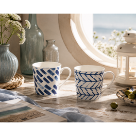 Blue Tone Geometric & Nautical Ceramic Mug 360ml, Multiple Assorted Pattern Sets Porcelain Coffee Cup Custom OEM