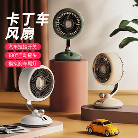 Premium Vintage Design LKW-Griff Schreibtischventilator mit LED-Licht, 3 Windgeschwindigkeiten, Starker Akku, Lange Arbeitszeit, Neuestes Modell