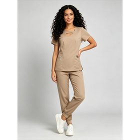 Wholesale Cutout Neck Jogger Scrub Suit for Female Medical Nurses