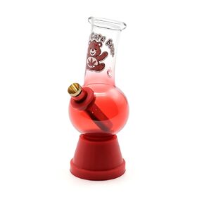 Wholesale red glass beaker with cartoon bear print and protective base,factory price