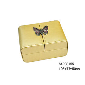 Custom Yellow Leather Double Door Jewelry Box - Storage Case for Ring Necklace