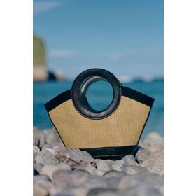 Tas Tangan Raffia dengan Pegangan Bulat Oversized - Tekstur Alami Tenun, Siluet Malam Kompak, Chic Material Campuran