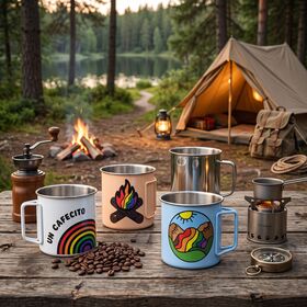 Foldable Handle Stainless Steel Camping Mug 12oz, Portable Outdoor Travel Metal Cup Custom Printed for Promotional Gift