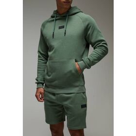 Conjunto de chándal corto y sudadera con capucha activa regular fit-Tejido de rendimiento, look atlético coordinado, S-5XL de mezcla de algodón y poliéster