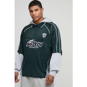 Oversized Mesh Faux Layer Sports Top Hoodie-Breathable Long Sleeve, Effortless Casual Style, 100% Polyester M