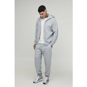 Tall Regular Zip Through Hooded Tracksuit Set with Straight Leg Cuffed Jogger-Designed for Taller Frames, Cotton-Poly Blend S-2X