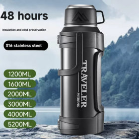 Large Capacity 316 Stainless Steel Insulated Kettle-48H Hot/Cold Retention, 1200-5200ml Multi-Size,Portable Outdoor Travel Camping