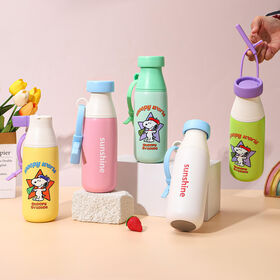 316 SS Vacuum Thermos Milk Bottle Style with Straw-520ml Portable Carry Strap, 6-12H Hot/Cold, Dual-Use Lid, Custom Logo