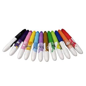 Set Krayon Kartun Putar 12 Warna Fair Hot Sale untuk Anak-anak dengan Kemasan Kotak PP