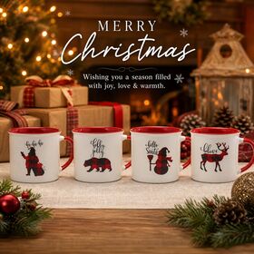 Christmas Ceramic Mug Red Inner Glaze Coffee Cup Assorted Xmas Decal Pattern Food Safe Custom Logo For Holiday Gift Home Tableware