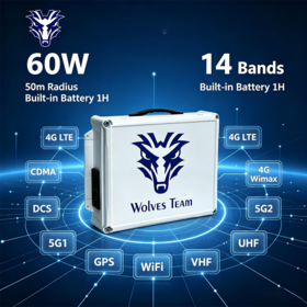 60W Desktop Multi-Band Signal Jammer 14 Bands 2G 3G 4G 5G WiFi GPS L1/L2 VHF UHF Lojack Portable Design